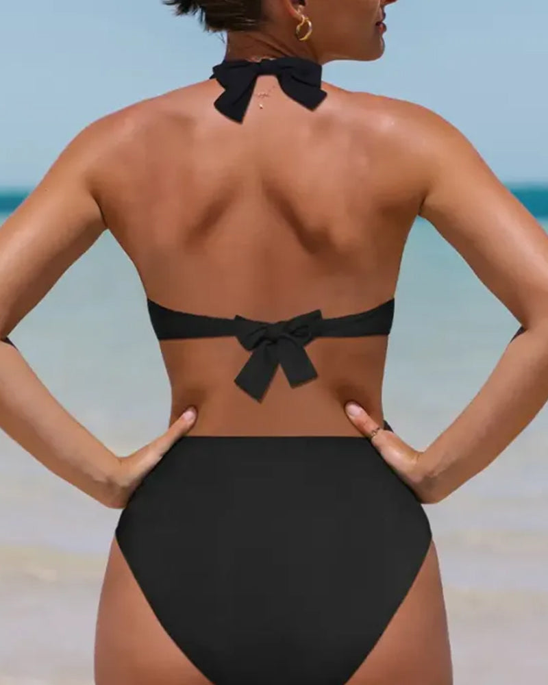 Cut Out High Waisted Halter Bikini Set
