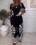 Temperament Printed Pocket Wide-Leg Pants Suit