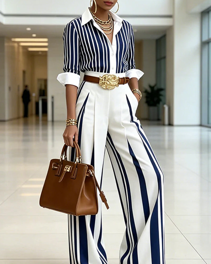Fashion Striped Color-Blocking Commuter Sets