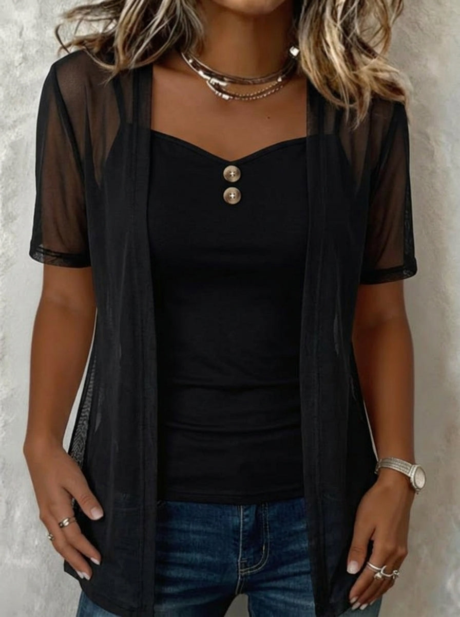 Mesh Short Sleeve Cardigan Set