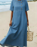 Straight Short Sleeve Long Dress