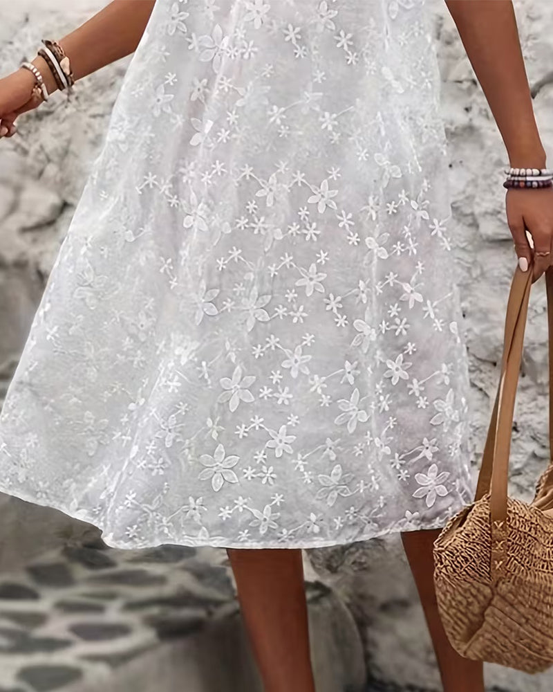 Jacquard Short-Sleeve Mid-Length Dress