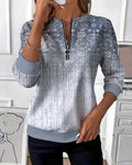 Zipper Retro Printed Sweatshirt