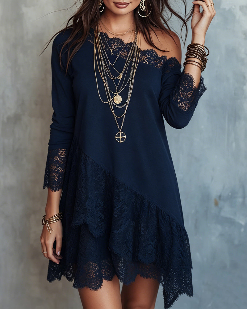 Lace Patchwork Off-Shoulder Asymmetrical Dress