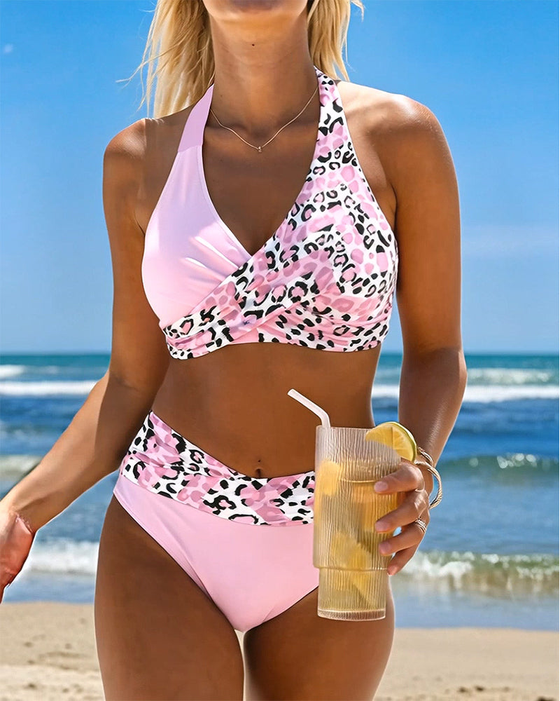 Crisscross V-Neck Halter Bikini