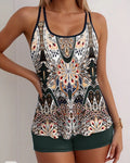Flesh-covering Suspender Print Two-piece Swimsuit