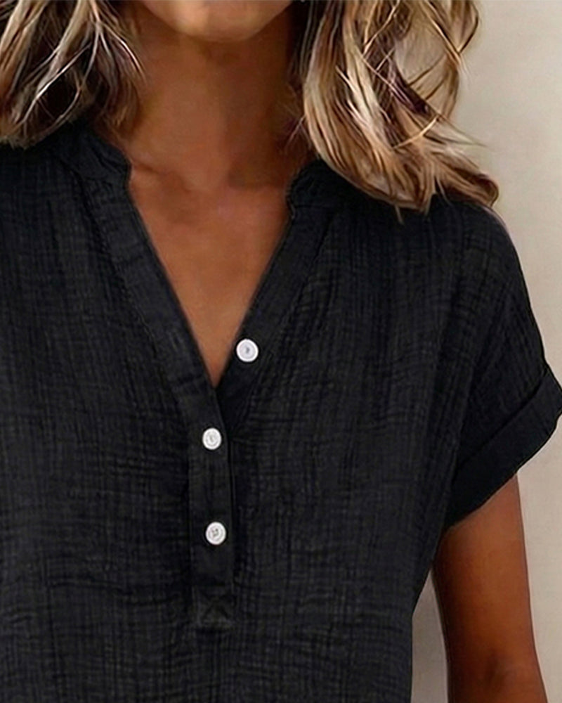 Button-Down V-Neck Striped Shirt