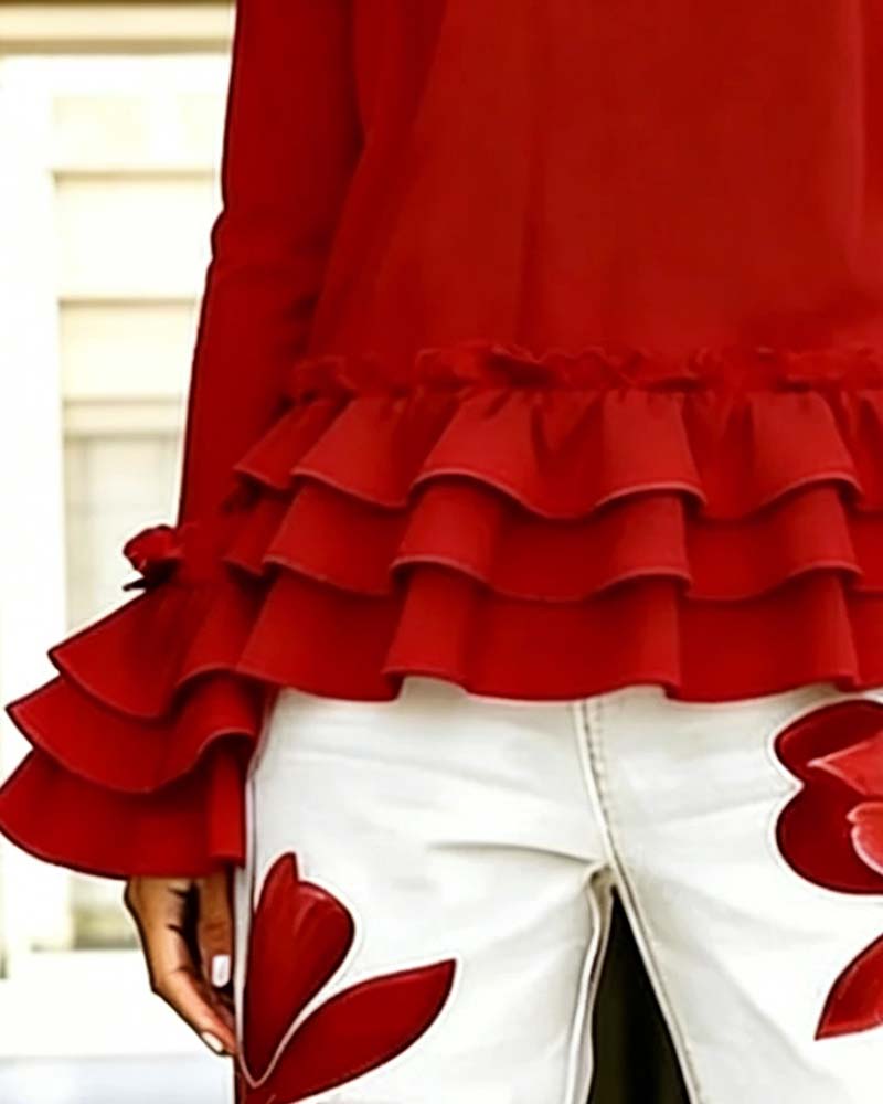 Multi-Layer Ruffle Round Neck Blouse