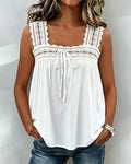 Sleeveless Lace Spliced Tie-Up Tank Top