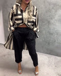 Long-Sleeved Loose Striped Shirt