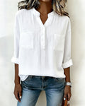 Vertical Waffle Henley Collar Double Pocket Shirt
