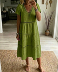 Cutout Lace-Paneled Tiered Dress