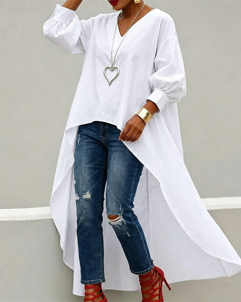 V-Neck Asymmetric Long Top