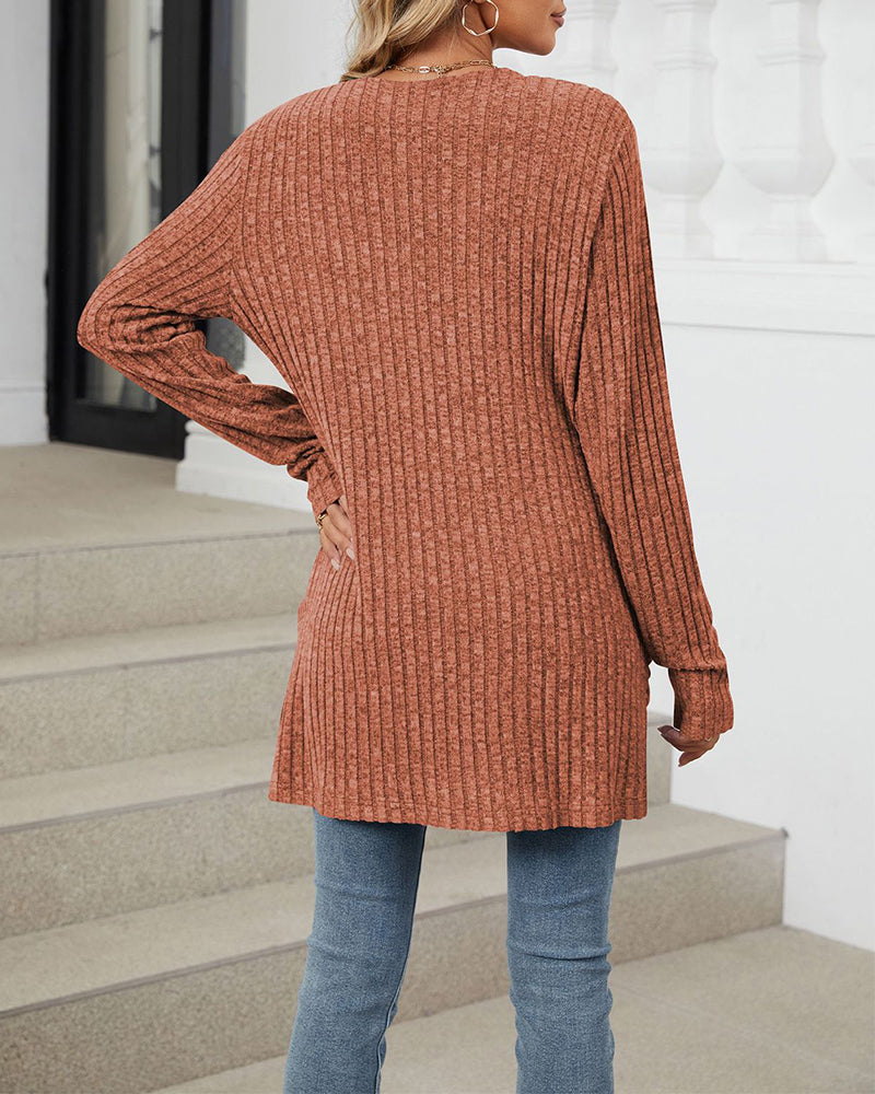 Casual solid color pocket long sleeve cardigan