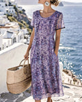 Floral Print Round-Neck Short-Sleeve Dress