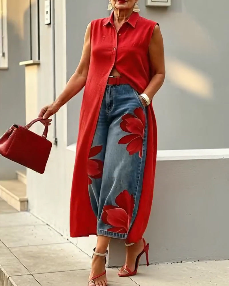 Lapel Sleeveless Shirt Dress