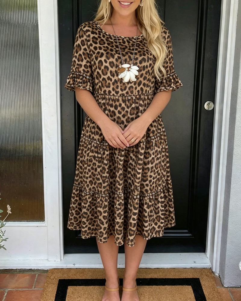 Leopard Print Short Sleeve Dress