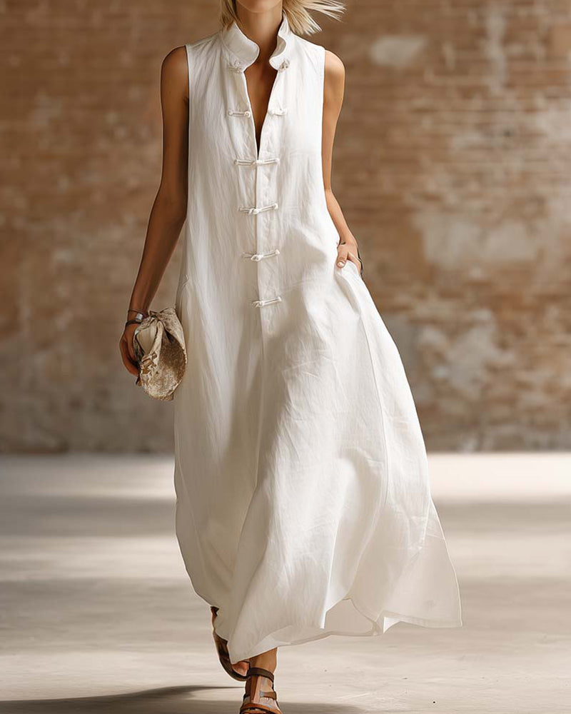 Elegant Knot Button Sleeveless Dress
