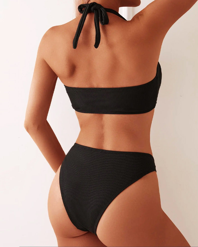 Ribbed Two-Piece Swimsuit with Metal Rings