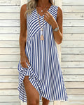 Striped V-Neck Sleeveless Dress