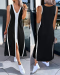 Color-Blocked Sleeveless Slit Maxi Dress