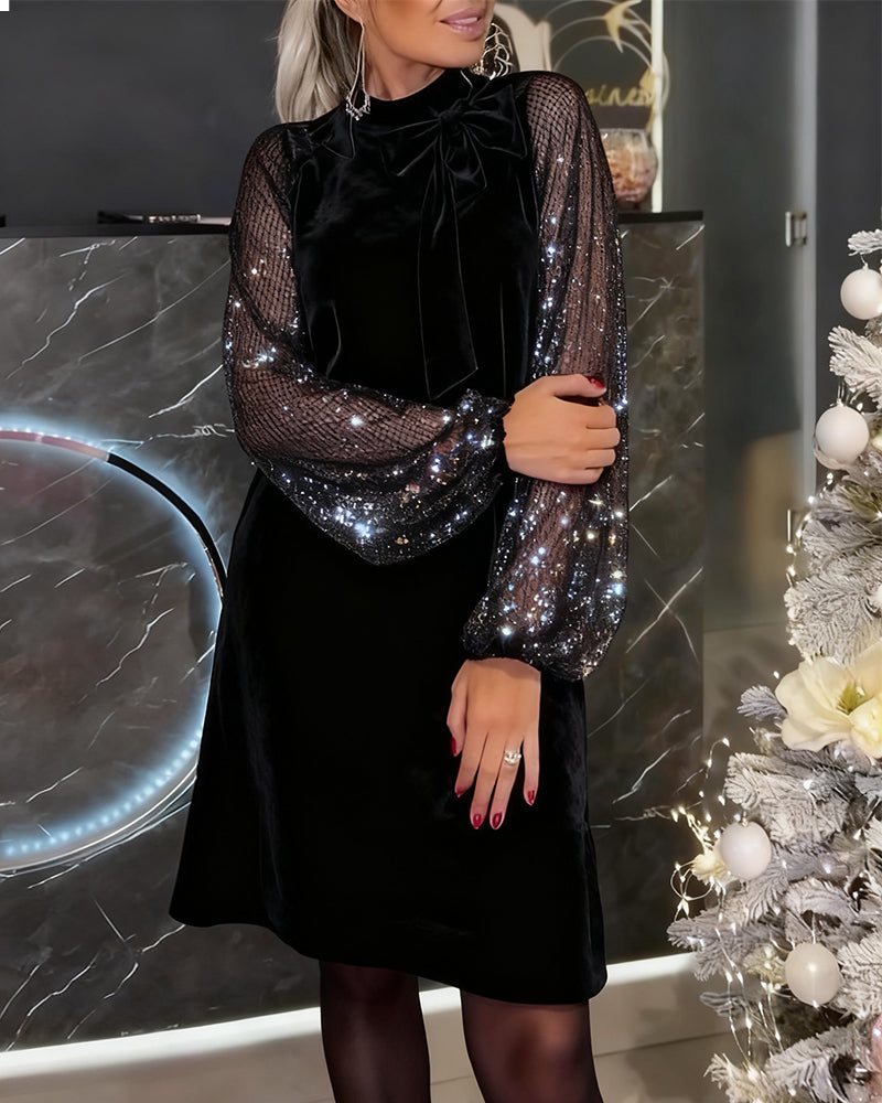 Lantern Sleeve Patchwork Elegant Dress