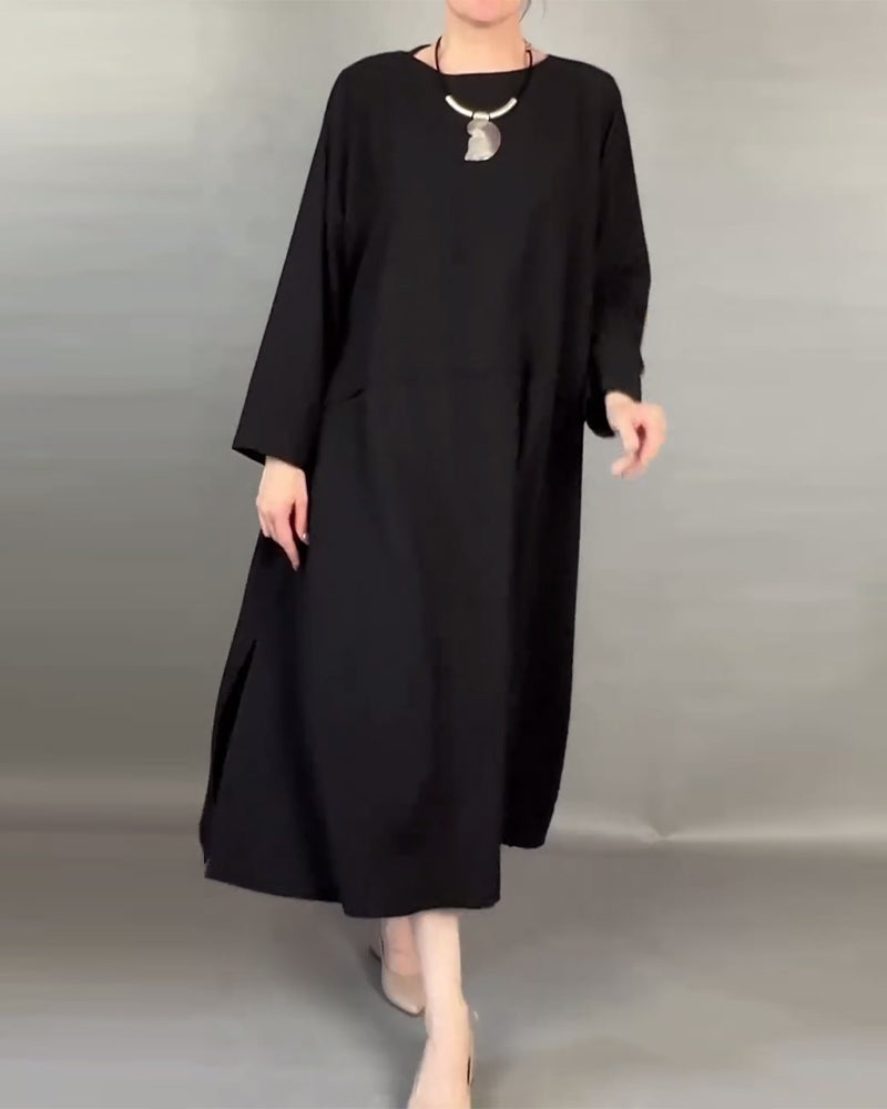 Plus Size Loose Button Solid Color Dress