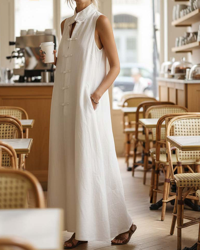 Elegant Knot Button Sleeveless Dress