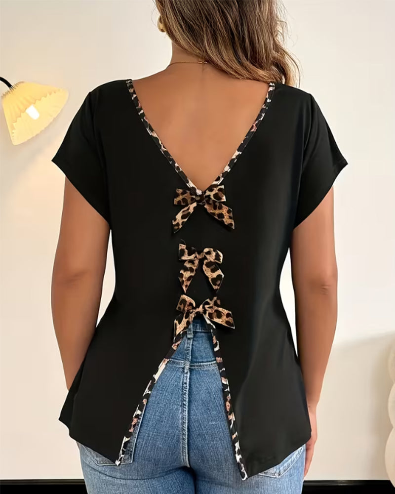 Backless Bowknot V-Neck T-Shirt