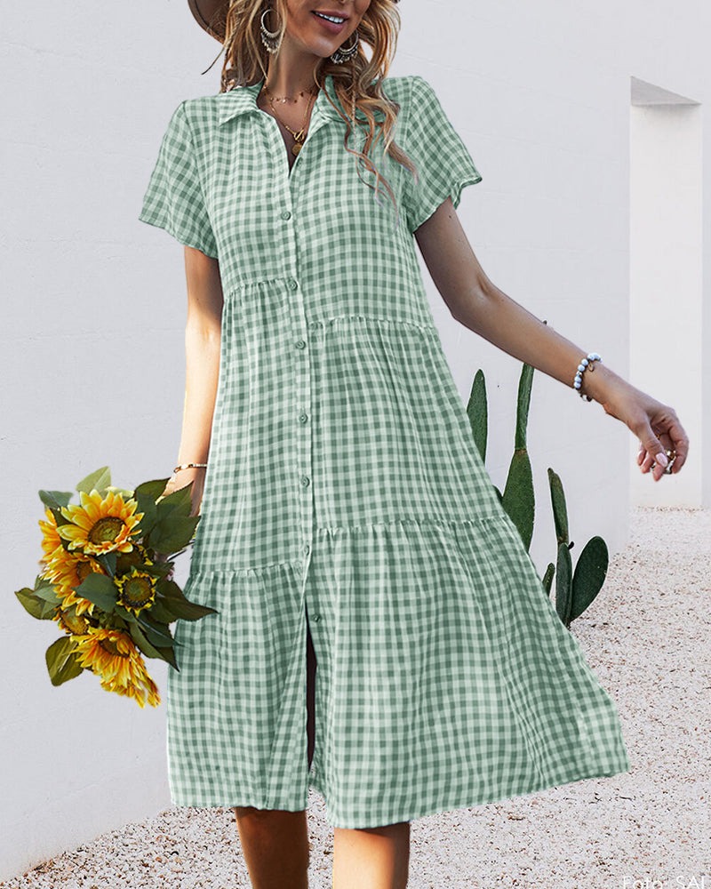 Plaid print casual shirt dress