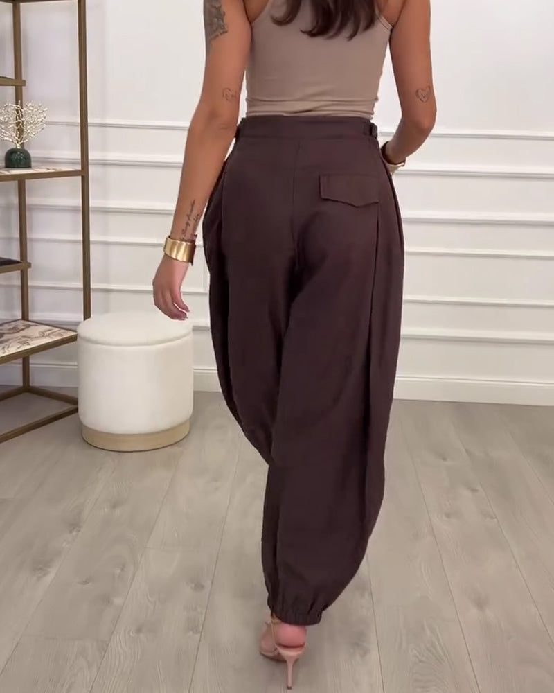 High-Waisted Casual Solid Color Lantern Pants