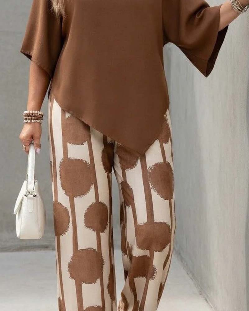 Loose-Fitting Casual Printed Wide-Leg Pants Suit