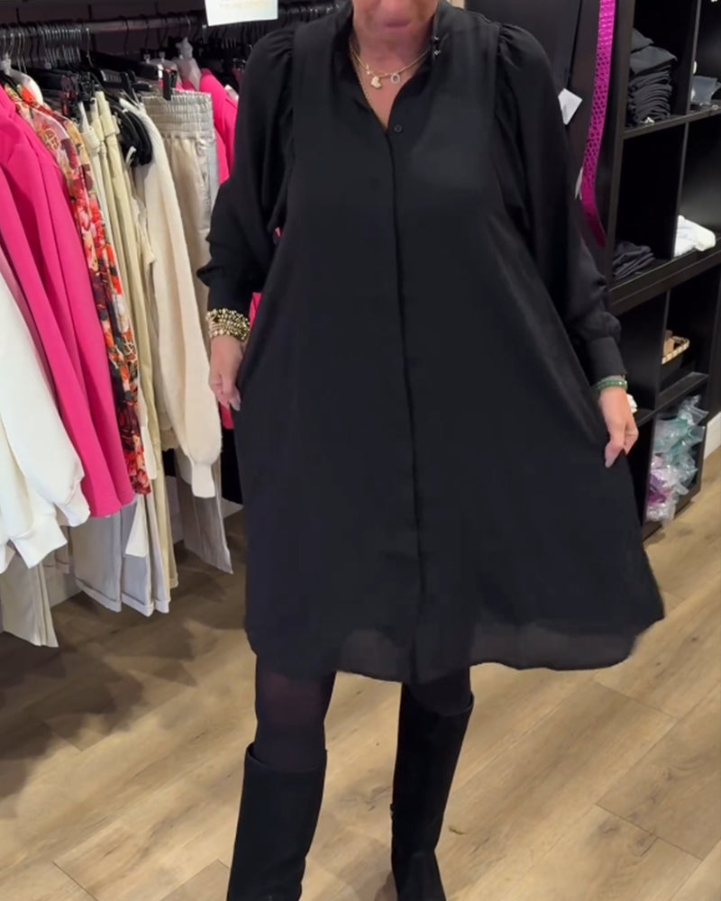 V-neck simple knee-length dress