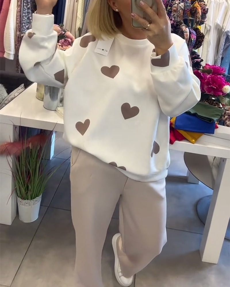Heart Print Casual Two-Piece Set