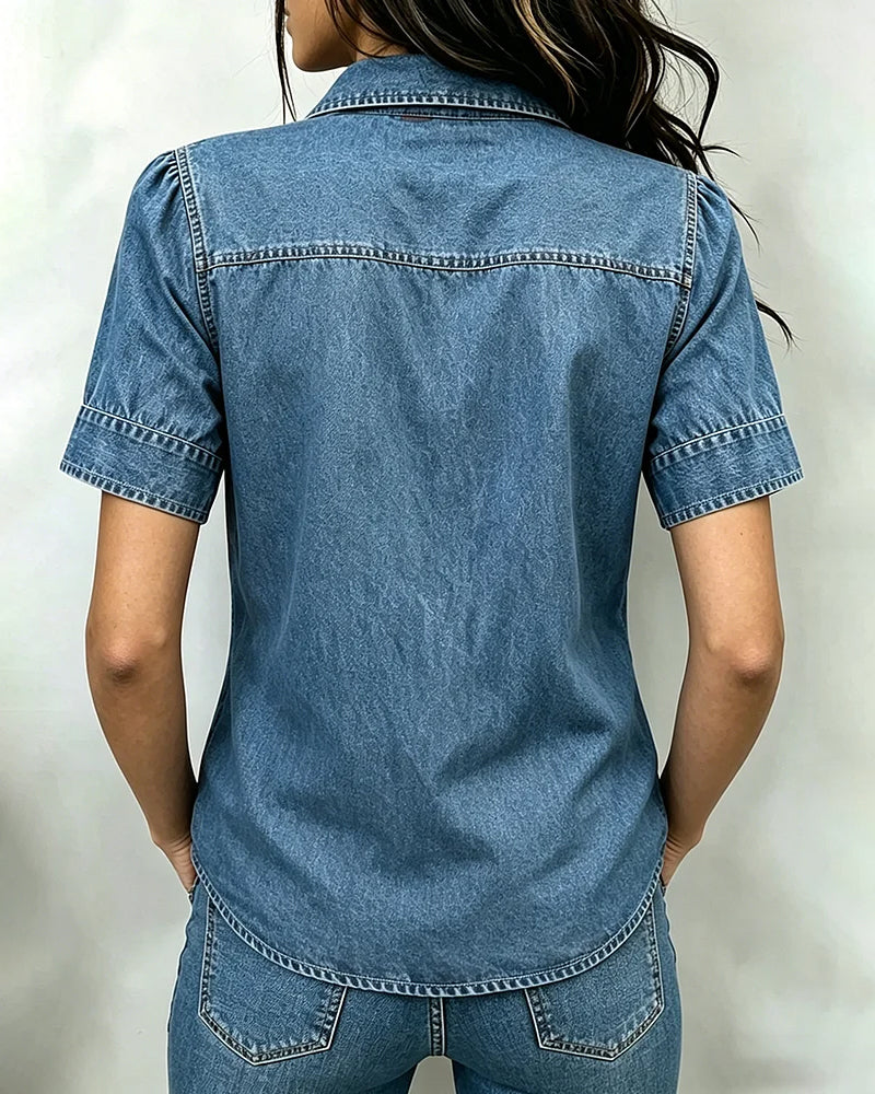 Collared Button-Down Printed Top