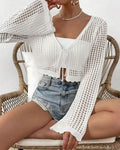 Simple Solid Hollow Out Beach Cardigan