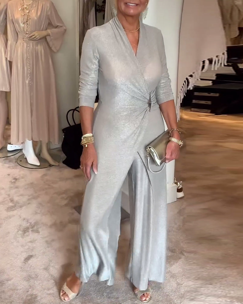 Elegant pleated solid color jumpsuit