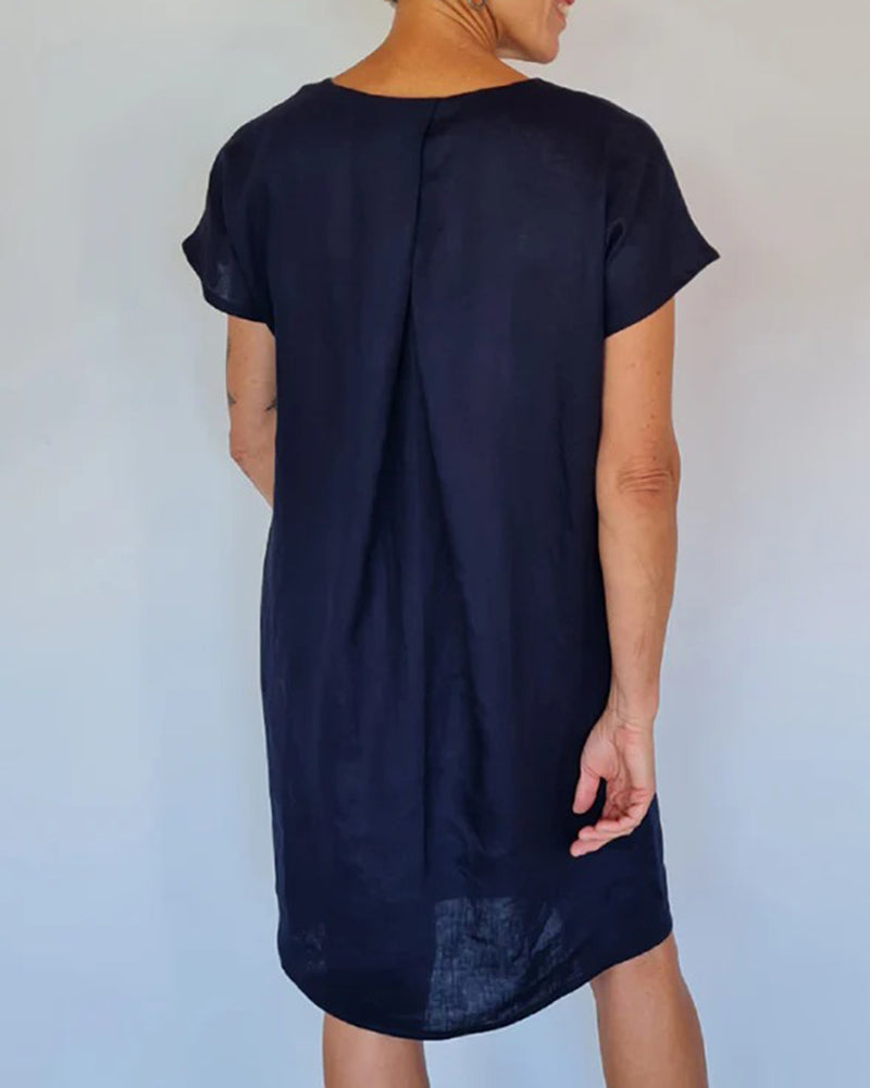 Loose-Fitting Crewneck Short-Sleeve Dress