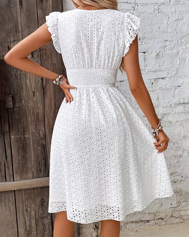 Solid color deep V waist dress