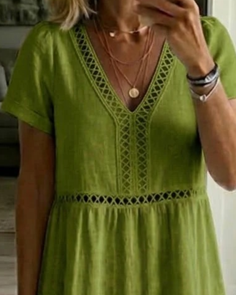 Cutout Lace-Paneled Tiered Dress