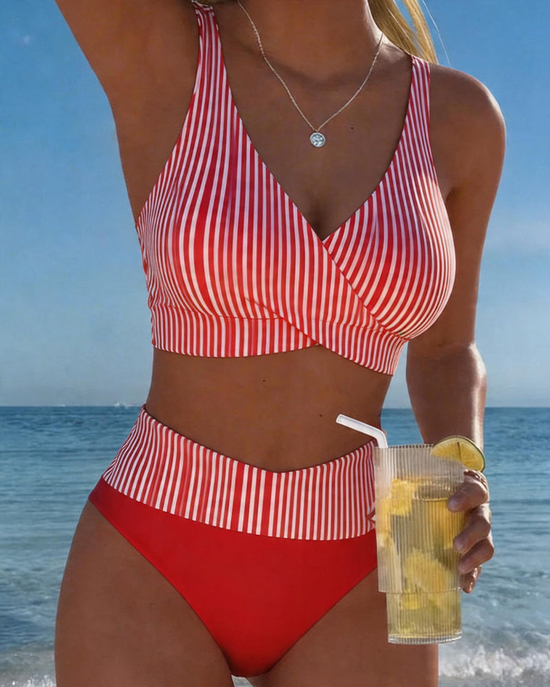 Fashion Crisscross Design Stripe Bikini