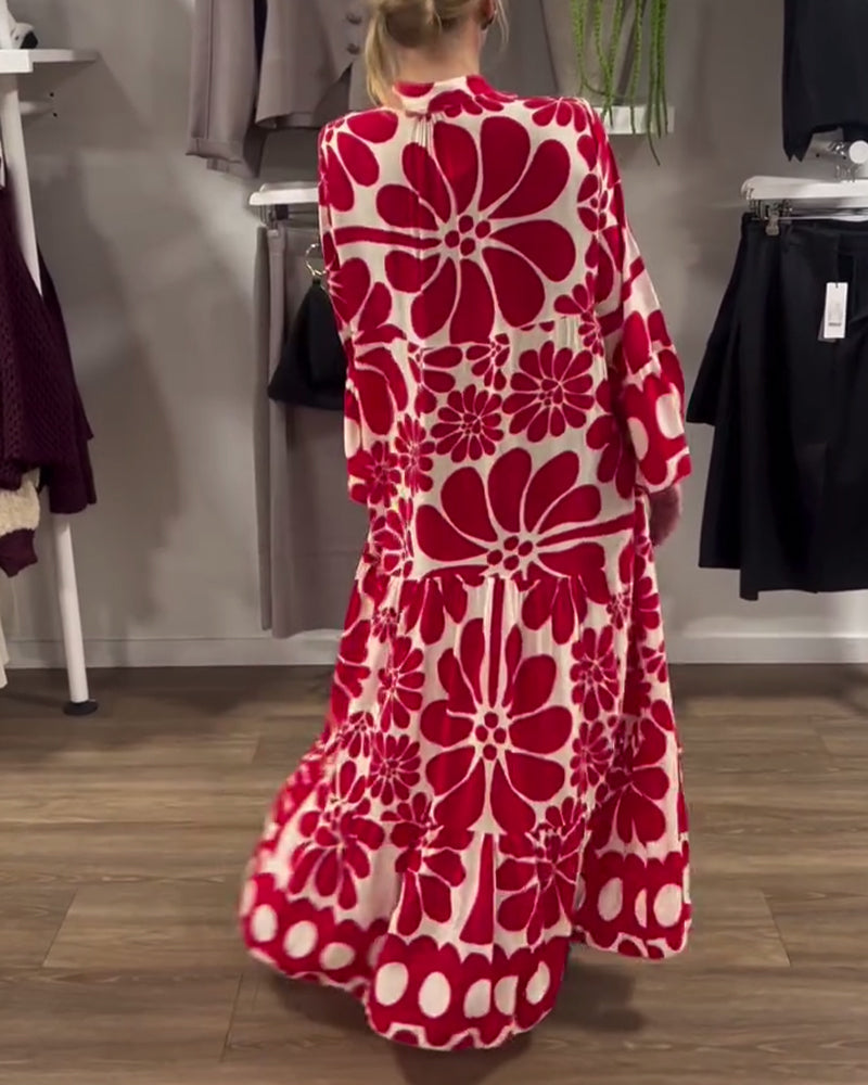 V-Neck Loose Plus Size Floral Print Dress