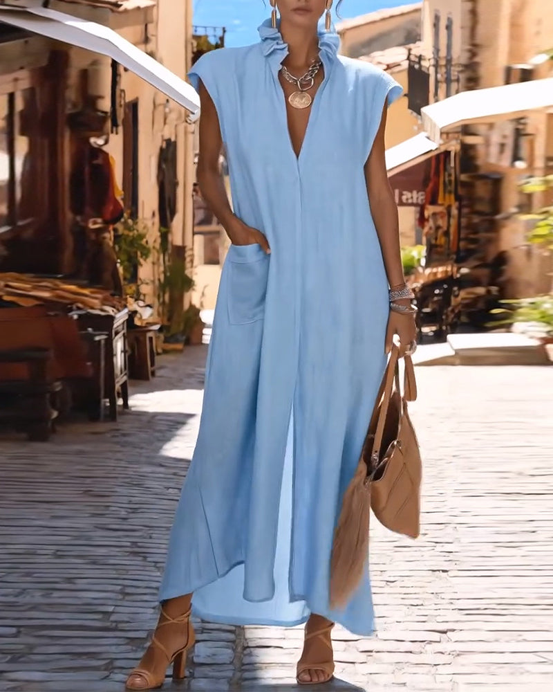 Elegant Stand Collar Slit Long Dress