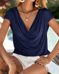 Classic Draped Collar Batwing Sleeve Top