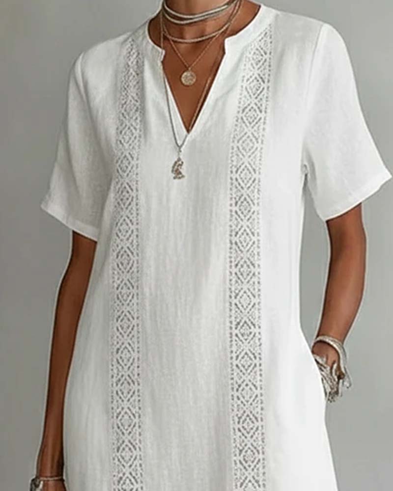 V-Neckline Short Sleeve Dress