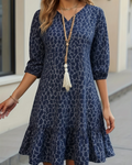 Mid-Sleeve Printed A-Line Ruffle Dress