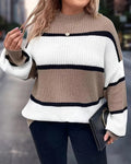 Contrast Striped Drop Shoulder Loose Sweater