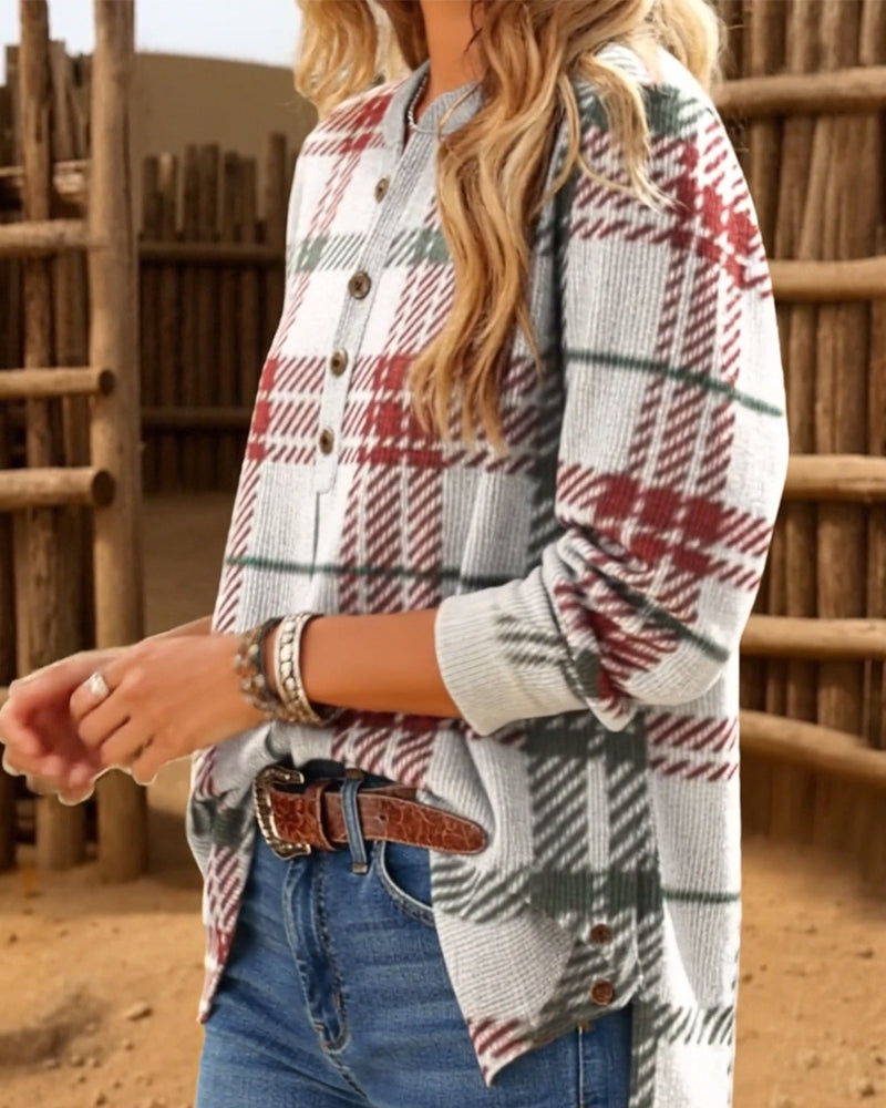 Casual Button-Down Plaid Sweatshirt