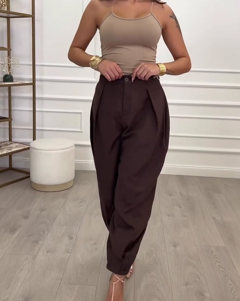 High-Waisted Casual Solid Color Lantern Pants