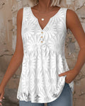 Button-Front V-Neck Solid Color Tank Top